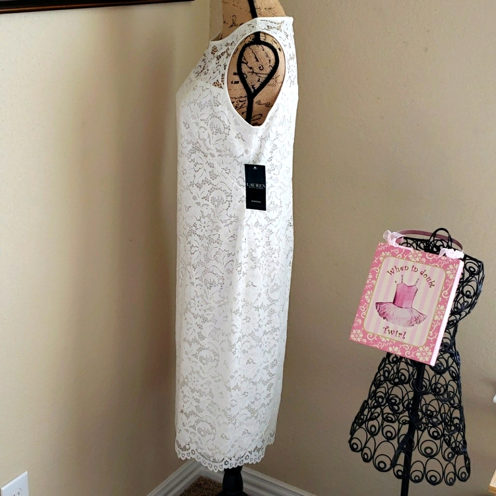 Sleeveless White Lace Ralph Lauren Sheath Dress - Picture 2 of 7